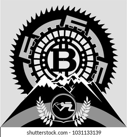 Extraction of crypto currency.
A miner with a pick extracts minerals from the designs presented in an abstract form.