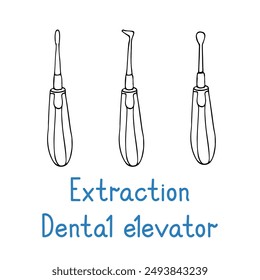 Extraction Dental Elevator set - hand drawn dental instruments