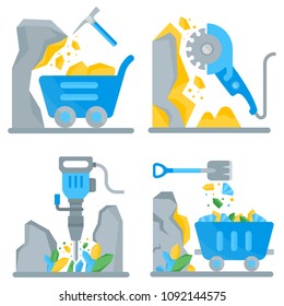 Extraction of minerals. Set vector illustrations for web pages.