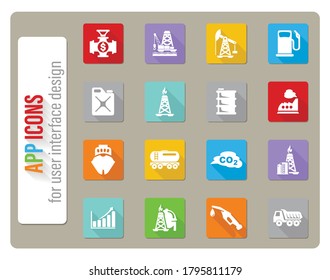extraction of oil icons set in flat design with long shadow