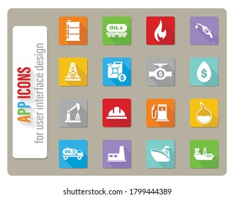 extraction of oil icons set in flat design with long shadow