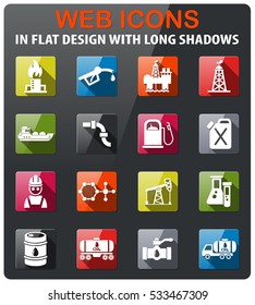 extraction of oil icons set in flat design with long shadow