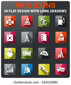 extraction of oil icons set in flat design with long shadow