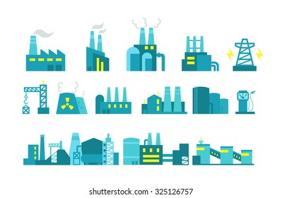 Extraction petroleum. Vector set of factory illustration oil production.  Building industry.