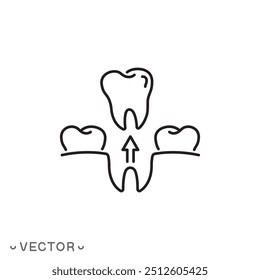 Icono de diente de extracción, doctor de dientes, extracción de muelas del juicio, símbolo de línea delgada aislado en fondo blanco, carrera editable EPS 10 Ilustración vectorial