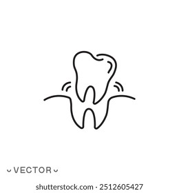 Icono de diente de extracción, doctor de dientes, extracción de muelas del juicio, símbolo de línea delgada aislado en fondo blanco, carrera editable EPS 10 Ilustración vectorial