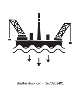 aceite de torre de extracción en el mar de estilo plano icono ilustración vectorial diseño