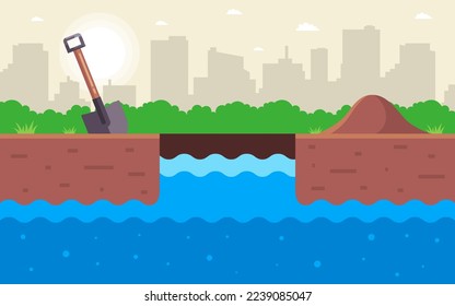 extraction of water from underground. The groundwater. flat vector illustration.