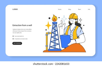 Extracción de un banner web o página de inicio. Etapa de transporte de gas natural. Industria de extracción de recursos naturales. Combustible fósil y concepto de energía respetuoso con el medio ambiente. Ilustración vectorial plana
