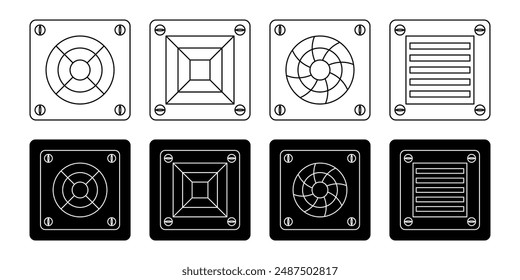 conjunto de iconos de ventilador extractor, símbolo de ventilación de baño. diseño de línea aislado sobre fondo blanco.