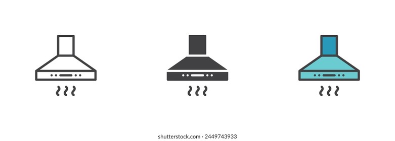 Extractor hood different style icon set. Line, glyph and filled outline colorful version, outline and filled vector sign. Kitchen hood symbol, logo illustration. Vector graphics