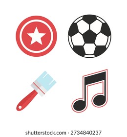 Extracurricular activities icons featuring shield soccer ball paintbrush and music note.
