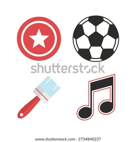 Extracurricular activities icons featuring shield soccer ball paintbrush and music note.