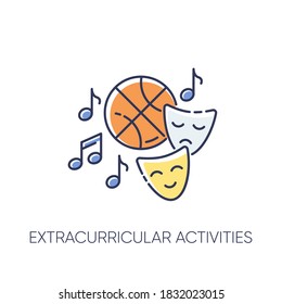 Extracurricular Activities RGB Color Icon. Different Academic Clubs, Highschool Hobbies. Sport Training, Drama Class, Dancing And Music. Isolated Vector Illustration