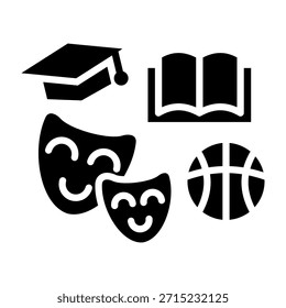 Ilustración vectorial de diseño de glifo de icono extracurricular