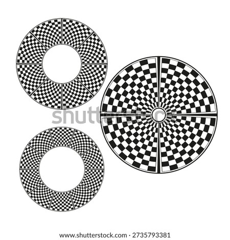Extraordinary checkered icon. 3 three round symbols. Incredible vector illustration. Sophisticated monochrome image. EPS 10.