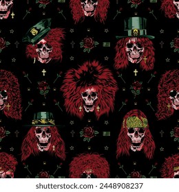 EXTRAORDINARY PATTERN OF HAIR AND GLAM METAL SKULLS, ROSES, STARS, CROSSES AND BRACELETS