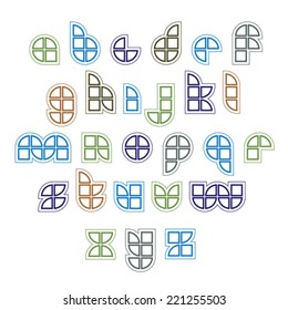 Extraordinary round vector font created from sectors and geometric parts. Light lowercase letters.