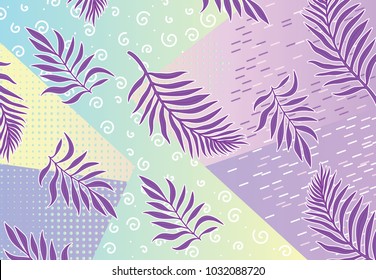 extraordinary vector abstract spirals,geometrical lines,dots and palm leaves,tropical elements on backgrounds with square shapes.Unique and unusual,atypical pattern for modern awesome design