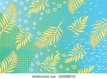 extraordinary vector abstract spirals,geometrical lines,dots and palm leaves,tropical elements on backgrounds with square shapes.Unique and unusual,atypical pattern for modern awesome design