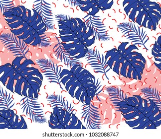 extraordinary vector floral tropical texture,jungle pattern,palm and monstera leaves,tropical elements,  on background. Unique and unusual, atypical pattern for awesome authentic  design