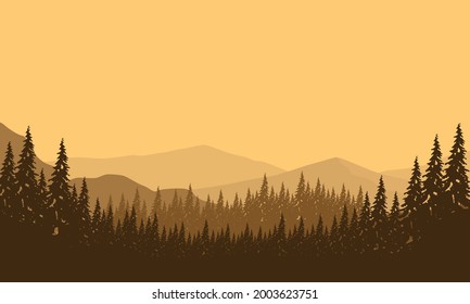 Extraordinary view of the mountains with the forest from the edge of the city in the afternoon. Vector illustration of a city