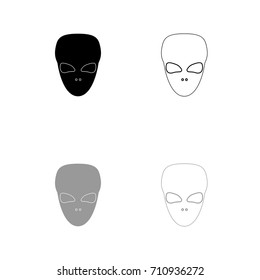 Extraterrestrial alien face or head black and grey set icon .