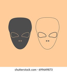 Extraterrestrial alien face or head dark grey set icon .