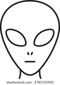 Extraterrestrial alien face thin line vector icon representing life beyond earth and science fiction creatures