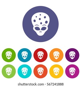 Extraterrestrial alien head set icons in different colors isolated on white background