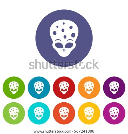 Extraterrestrial alien head set icons in different colors isolated on white background
