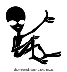 Extraterrestrial alien sits on a white background and shows like.