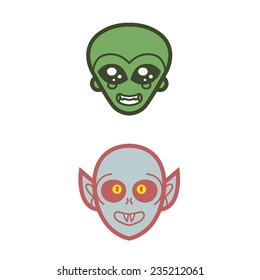 extraterrestrial alien and vampire undead scare smile - vector for Halloween mask, cards and invitations