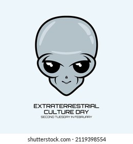 Extraterrestrial Culture Day vector. Happy gray alien head cartoon character. Smiling Extraterrestrial vector icon. The second Tuesday in February. Important day