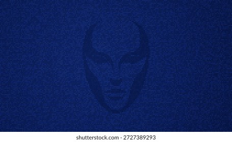 Face humanoide extraterrestre moldada por uns e zeros digitais em um estilo com tema tecnológico