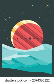 Paisaje Extraterrestre, Planetas Alienados, Ilustración Retro Futuro del Espacio 