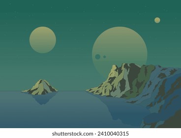 Paisaje Extraterrestre, Planetas Distantes Panorama, Luna Alienígena, Océano, Montañas