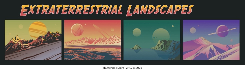 Paisajes extraterritoriales, Panoramas de Planetas Distantes, Antecedentes Naturales Planetarios, Montañas, Océanos, Cráter, Acantilados