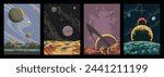 Extraterrestrial Landscapes, Planets, Asteroid, Moon, Craters Space Illustration Set