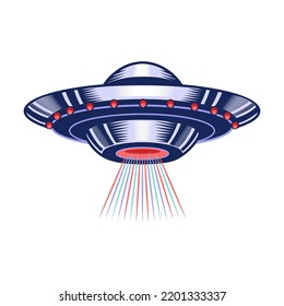 Vida extraterritorial. Extranjeros en el espacio, el planeta, la nave espacial, ufo, ilustraciones vectoriales aisladas de color. Para la fantasía, el universo, el concepto de objetos cósmicos