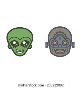 extraterrestrial and robot monsters cute eyes smile face  - vector for Halloween mask, cards, invitations, tattoo, icons or logos