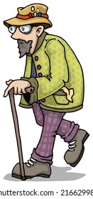 Extravagant old man with a Cain, vector illustration