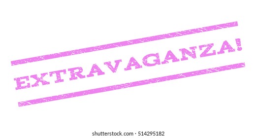 Extravaganza! watermark stamp. Text tag between parallel lines with grunge design style. Rubber seal stamp with scratched texture. Vector violet color ink imprint on a white background.