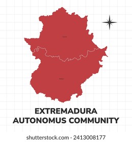 Extremadura Autonomus Community map illustration. Map of the Region in Spain