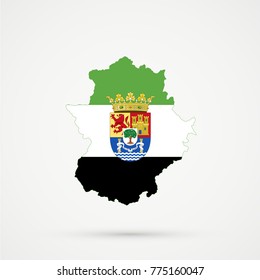 Extremadura (Spain) map in Extremadura (Spain) flag colors, editable vector.