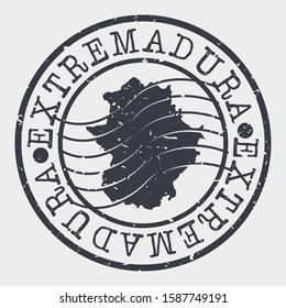 Extremadura Spain Stamp Postal. Map Silhouette Seal. Passport Round Design. Vector Icon. Design Retro Travel.