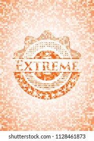 Extreme abstract emblem, orange mosaic background