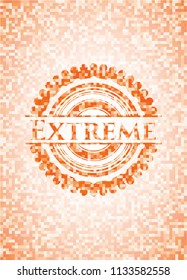 Extreme abstract emblem, orange mosaic background