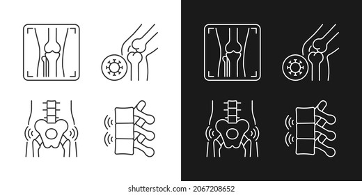 Extreme aching in bones linear icons set for dark and light mode. Arthritis x ray. Infectious joint disease. Customizable thin line symbols. Isolated vector outline illustrations. Editable stroke