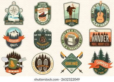 Extreme adventure artwork for poster, patch, sticker with camping quote. Vector. Concept for shirt or logo, print, stamp or tee. Summer camp